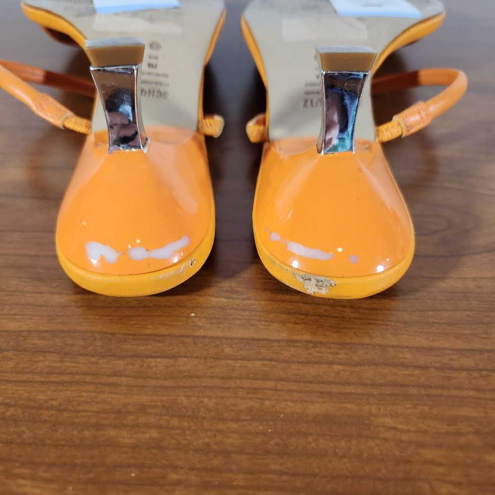 SCHUTZ Agatha Mid Women's Leather Heel Sandals Orange Color Size 7 B *FLAWS* - Picture 7 of 16